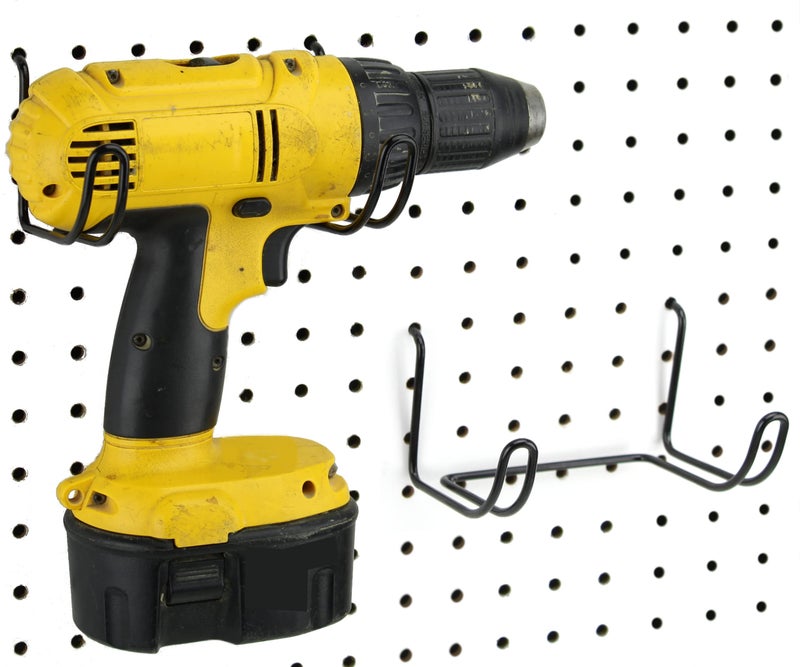 Right Arrange Drill Holder, 2 Pack - Black Steel - Hooks to Pegboard - Organization Accessory for Tool Shed, Garage, Workbench - Image 1